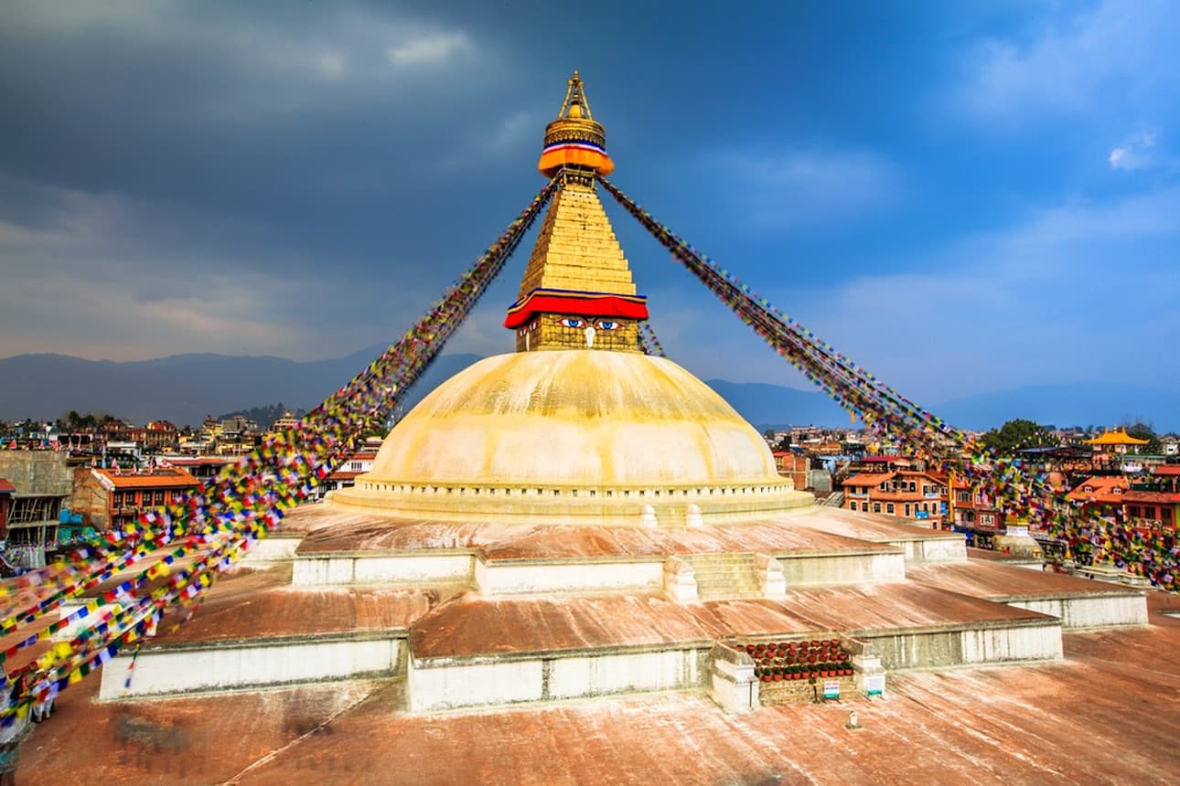 Prayer flags and sacred stupas